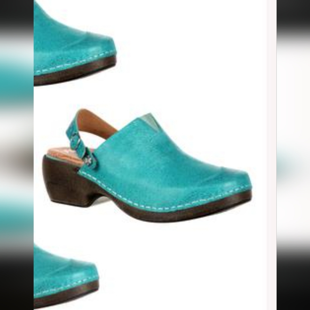 Rocky 4 Eur Sole Shoes Rocky Turquoise Leather Western Work Clogs Mule Shoes 37